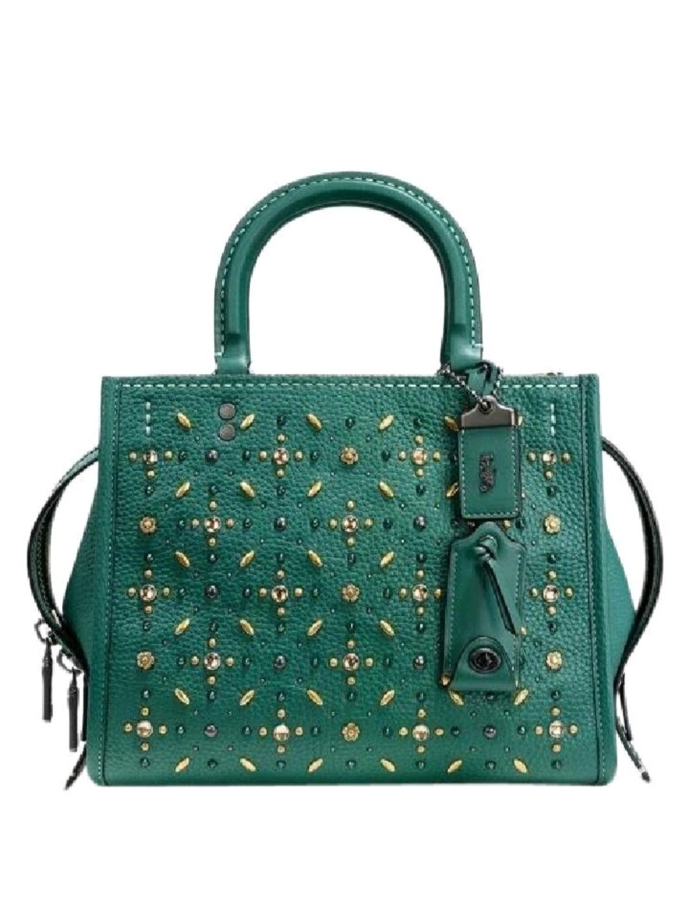 Coach Rogue 25 Rivets Prairie Green Leather Satchel Crossbody Bag (Style 21590)